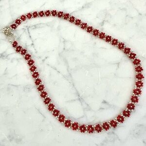 Red Floral Beaded Necklace